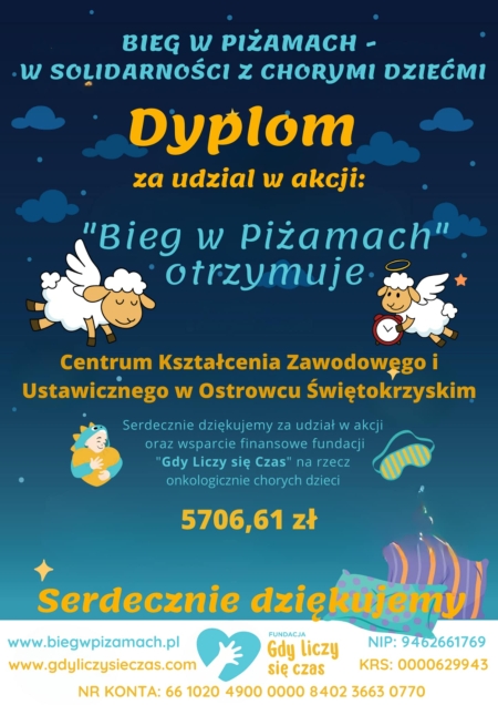 Bieg w piżamach - dyplomy i podziękowania.