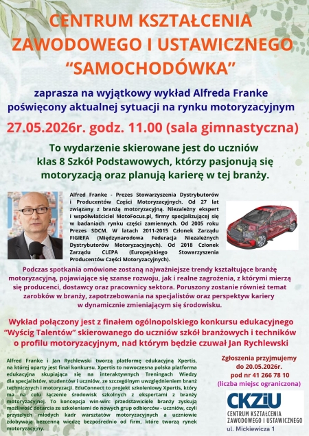 Zaproszenie na wykład Alfreda Franke i finał 'Wyścigu talentów'