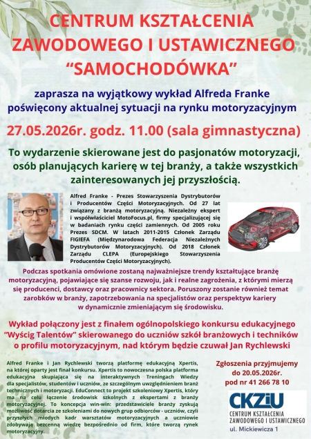 Zaproszenie na wykład Alfreda Franke i finał 'Wyścigu talentów'